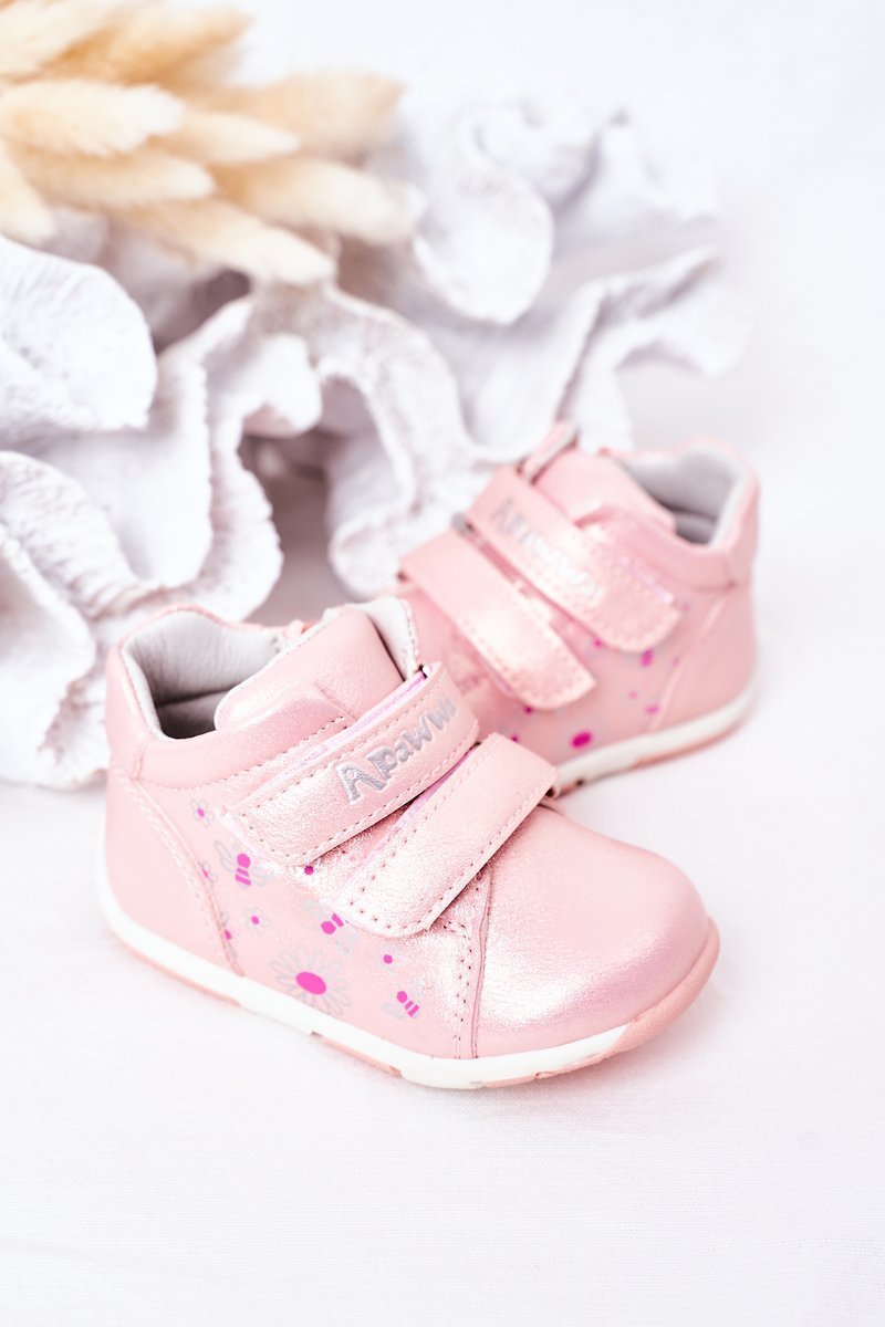 Children's Leather Shoes With Velcro Navy Pink Milo