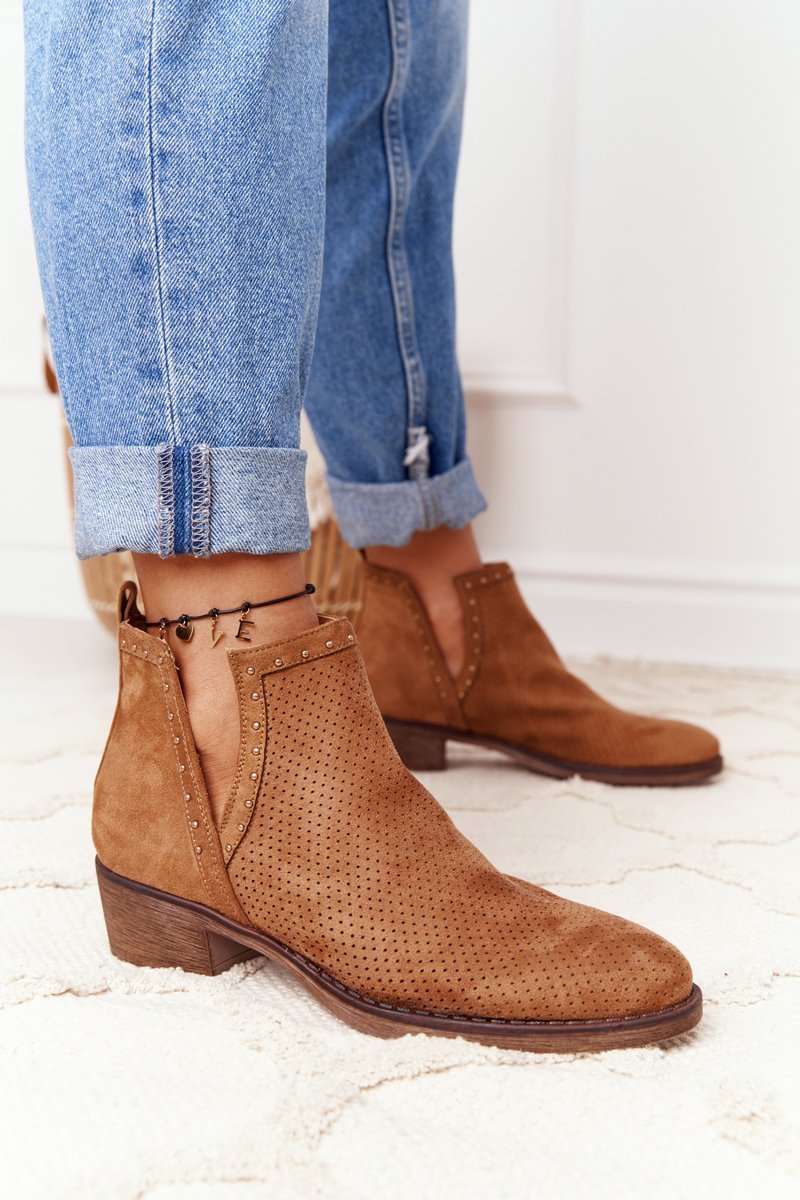 Openwork Boots With Cutouts Camel Clever