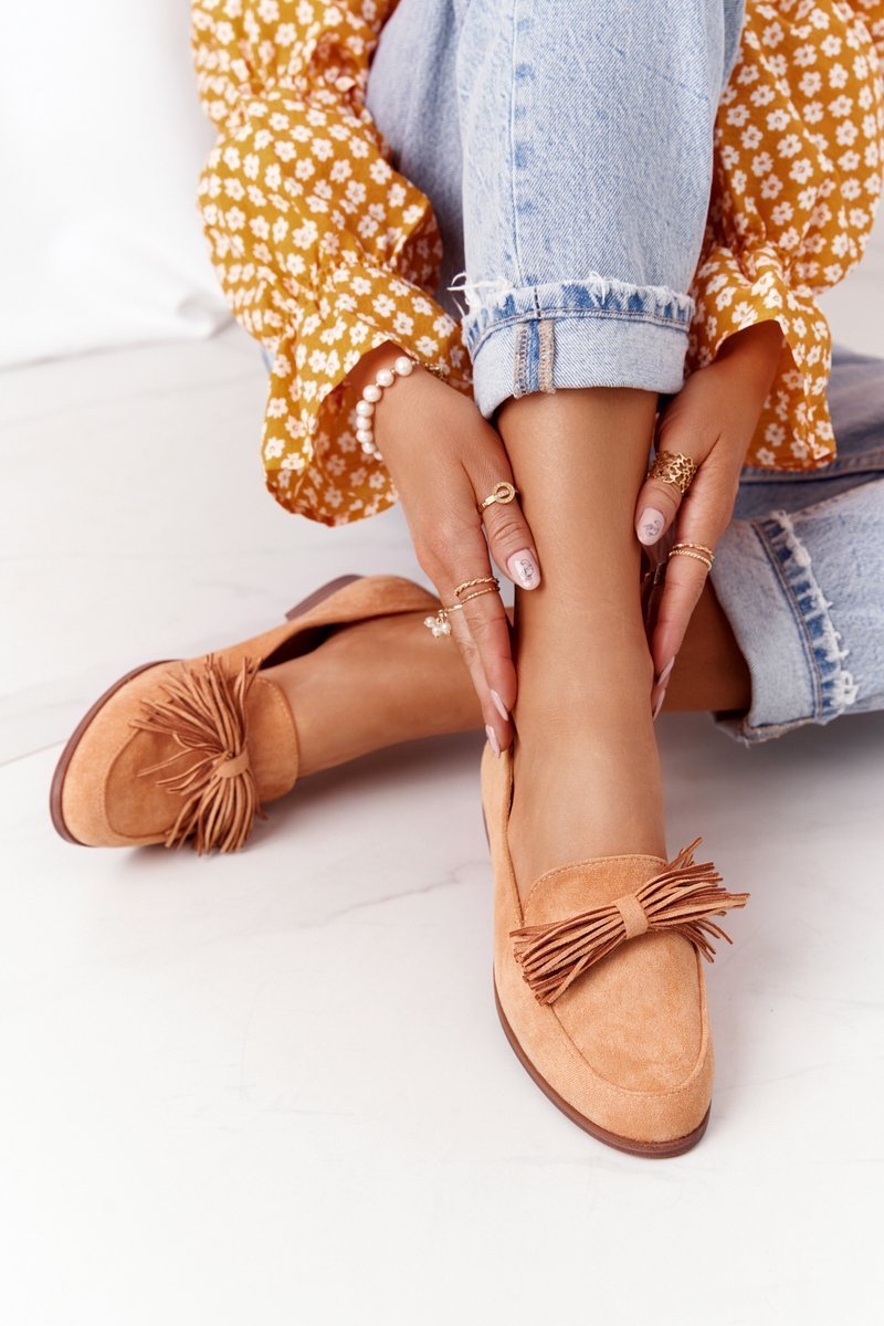Suede Women's Loafers With Fringes Camel Alicante