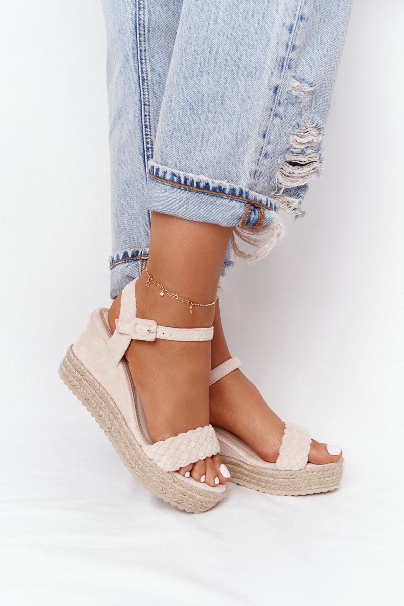 Wedge Sandals With Braids Beige Baleary