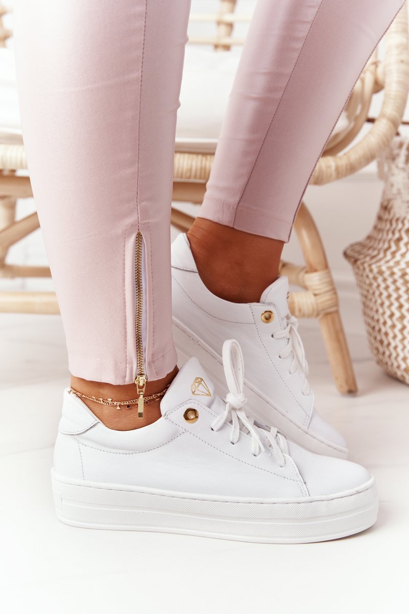 Women's Leather Sneakers On The Platform White Nicole 2645