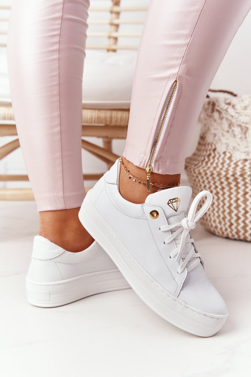Women's Leather Sneakers On The Platform White Nicole 2645
