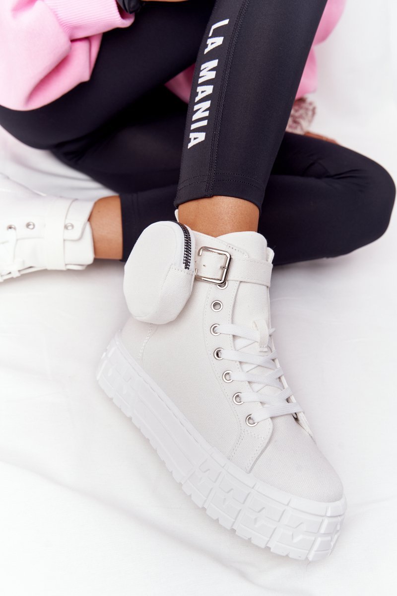 Women's Sneakers On A Platform With A Purse White Popcorn