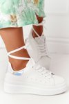 Women's Sport Shoes Sneakers On A Platform White-Silver Shine Bright